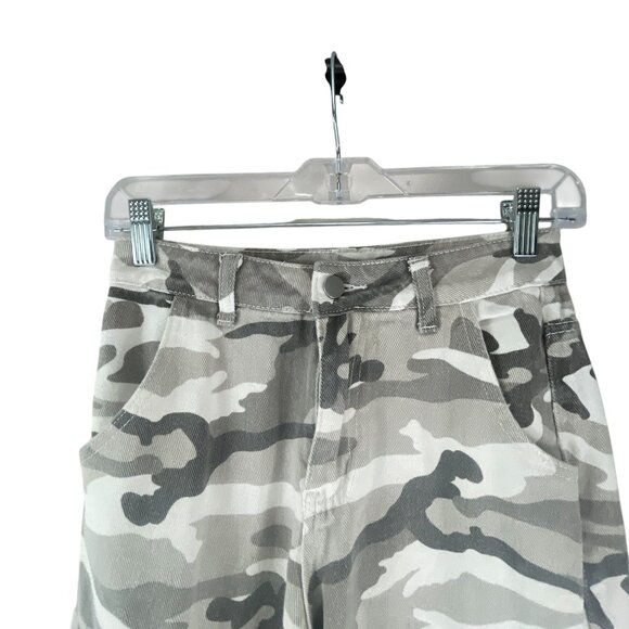 Women's Camo Cargo Pants XS Adjustable Waist Gray White Cotton Blend Streetwear - Picture 3 of 10